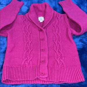 Lands' End Girl Fuchsia Cable Knit Cardigan M